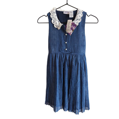 Blueberi Boulevard Girls Sz 10 Knee Length Blue and White Lace Pleated Dress NEW