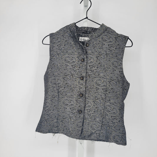 Vintage Geoffrey Beene Sport Womens Sz 10 Button Up Vest Blue Gold Quilted