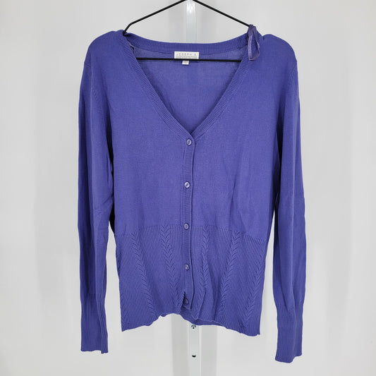 Joseph A Womens Sz XL Button Up Cardigan Sweater Purple V Neck Knit