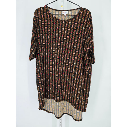 Lularoe Womens Sz M Irma Short Sleeve Tunic Top Black Brown Print