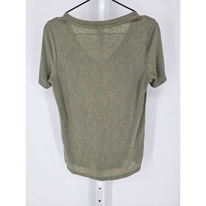 Athleta Womens Sz S Short Sleeve V Neck T Shirt Olive Green Loose Fit Athletic