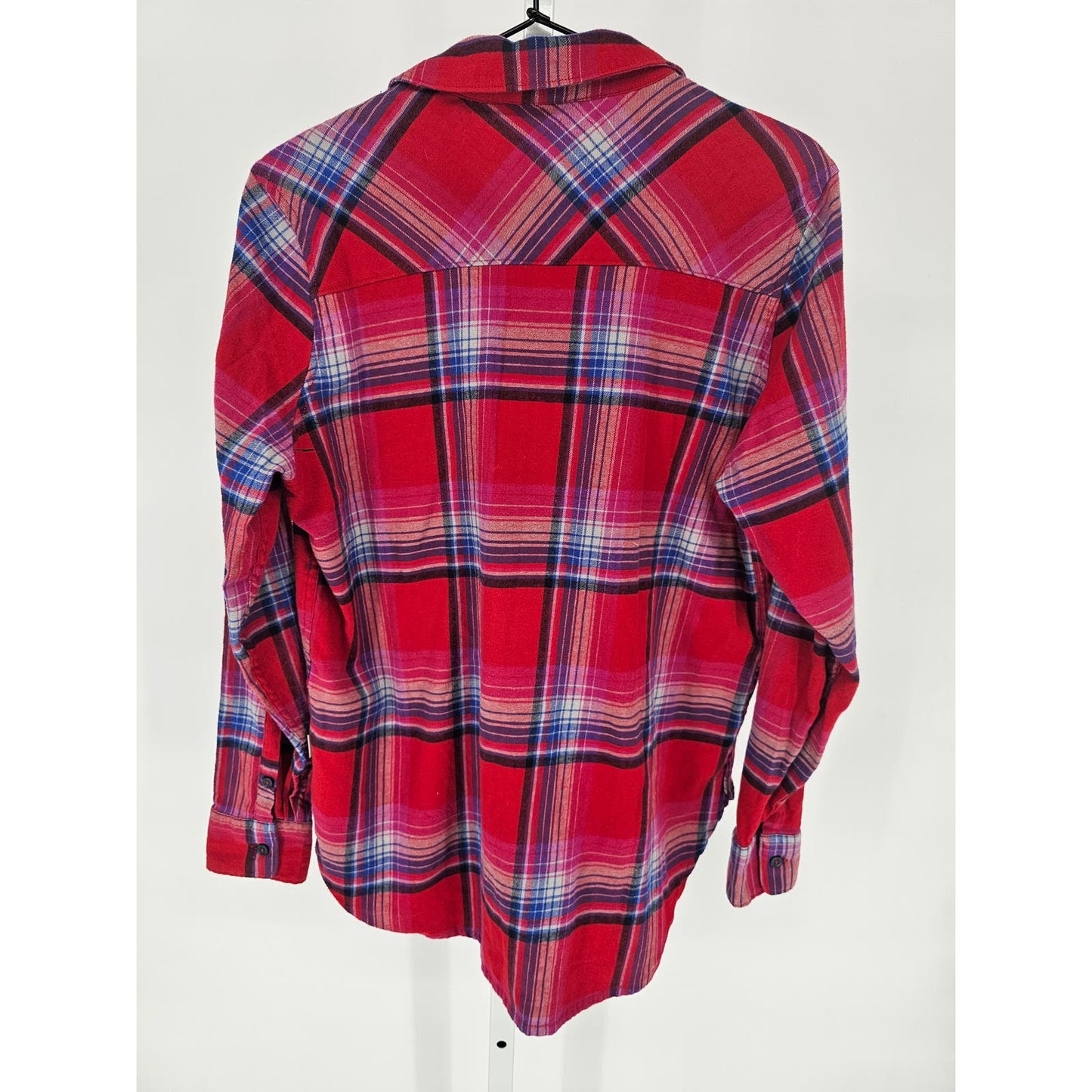 Orvis Womens Sz M Classic Fit Long Sleeve Button Up Plaid Shirt Red Blue