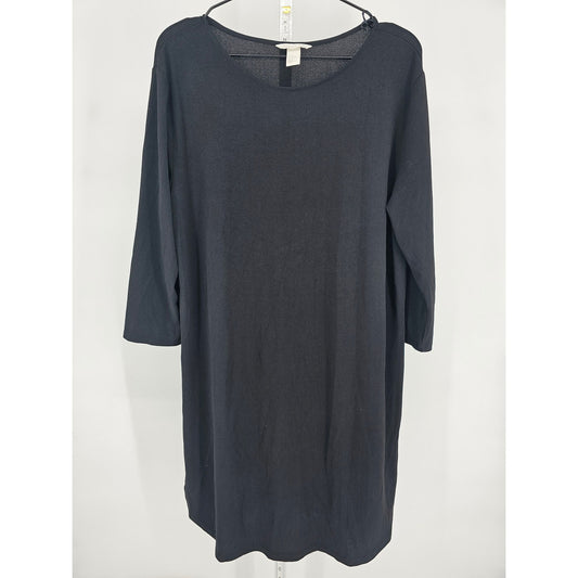 H&M Basic Womens Sz M Long Sleeve Midi Length Shirt Dress Solid Black