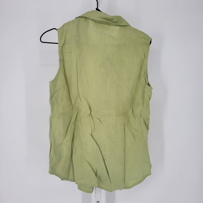 Chicos Womens Sz 1 (M) 100% Linen Button Up Sleeveless Blouse Lime Green