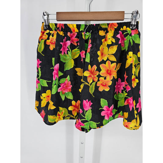 Vtg Victorias Secret Gold Label Womens Sz M Satin Sleep Shorts Bright Floral