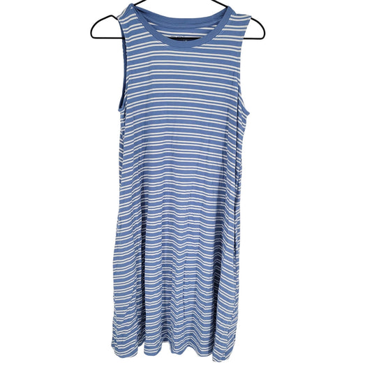 Time and Tru Womens Sz M Knee Length Shirt Dress Blue White Striped Sleeveless