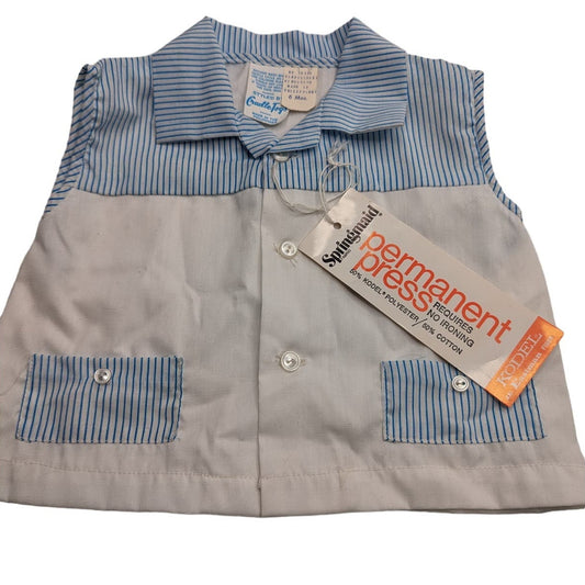 Vintage Cradle Togs Baby Boys Sz 6M Button Down Shirt Blue White Sleeveless NEW