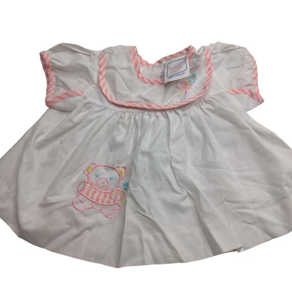 Vintage Elizabeth Jane Nottingham Sz 3M Baby Dress Pink White Embroidered