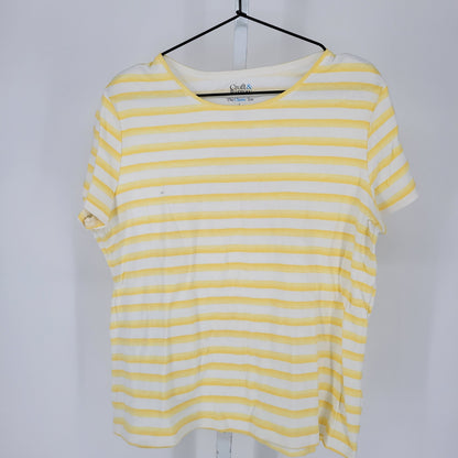 Croft & Barrow Womens Sz L 100% Cotton Crew Neck T Shirt White Yellow Striped