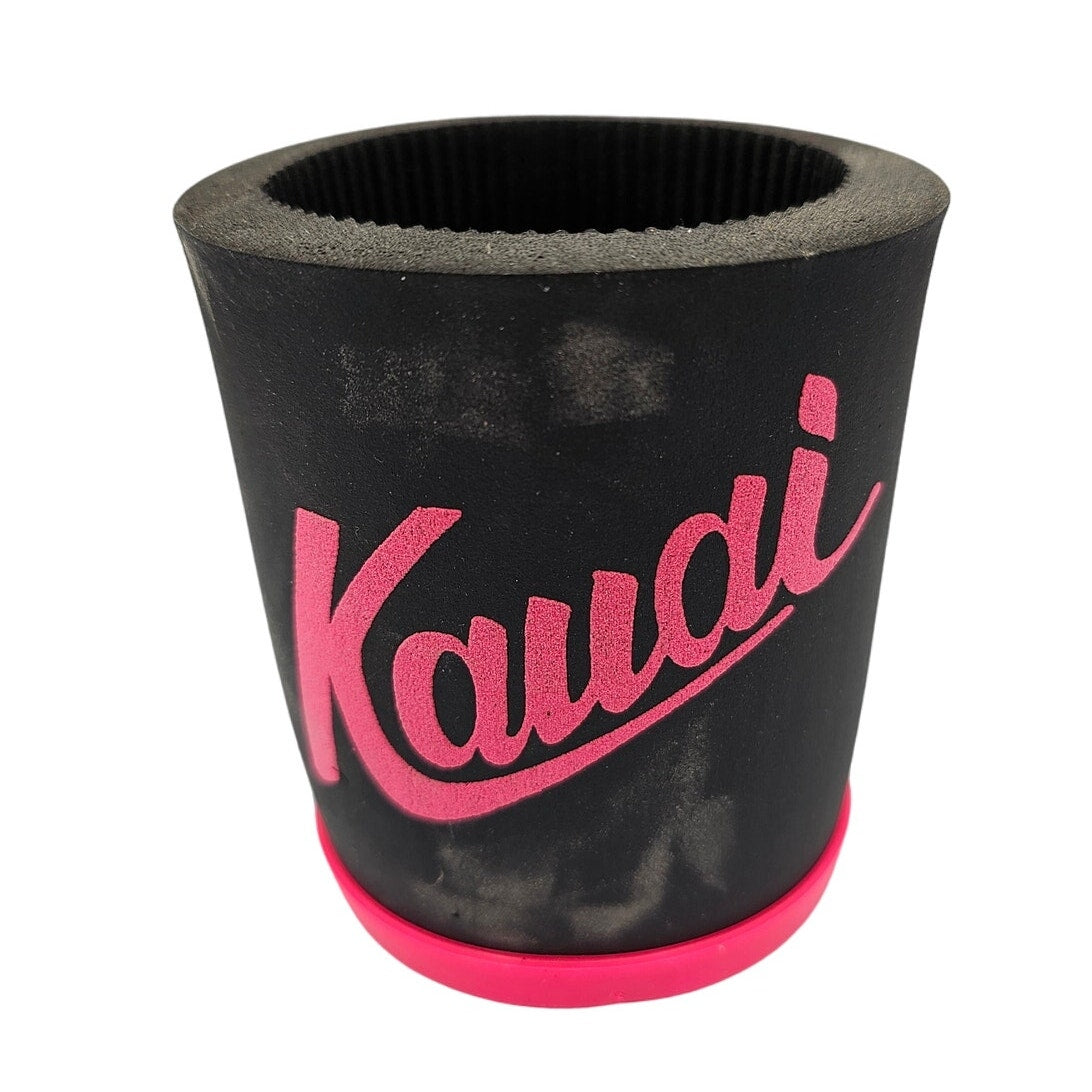 Vintage 1980s Drink Can Koozie Foam Kauai Hawaii Bright Pink Black