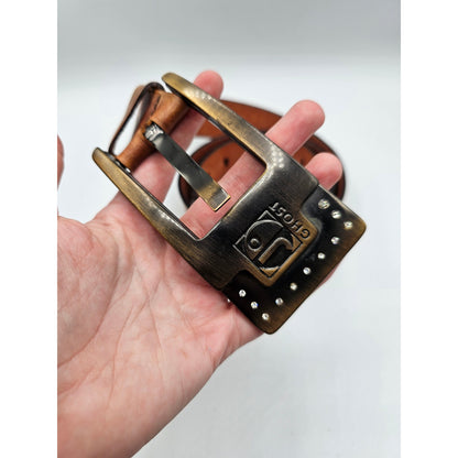 J Ghost Womens Sz L Made in Italy Leather Belt Bronze Buckle