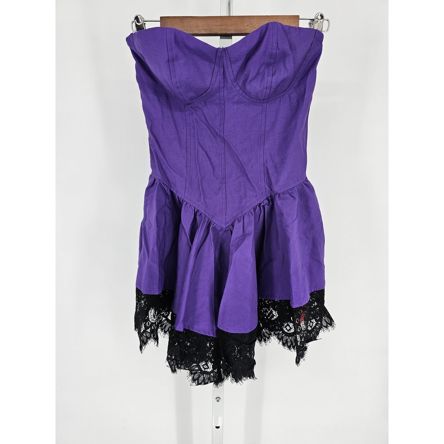 Romwe Womens Sz M Punk Contrast Mini Dress Bright Purple Black Lace NEW