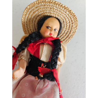 Vintage Eros Firenze Doll Folk Costume Florence Italy Red White Dress