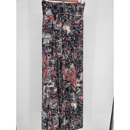 Ver'E'Ne Womens Sz XS High Waist Wide Leg Pull On Boho Pants Black Floral