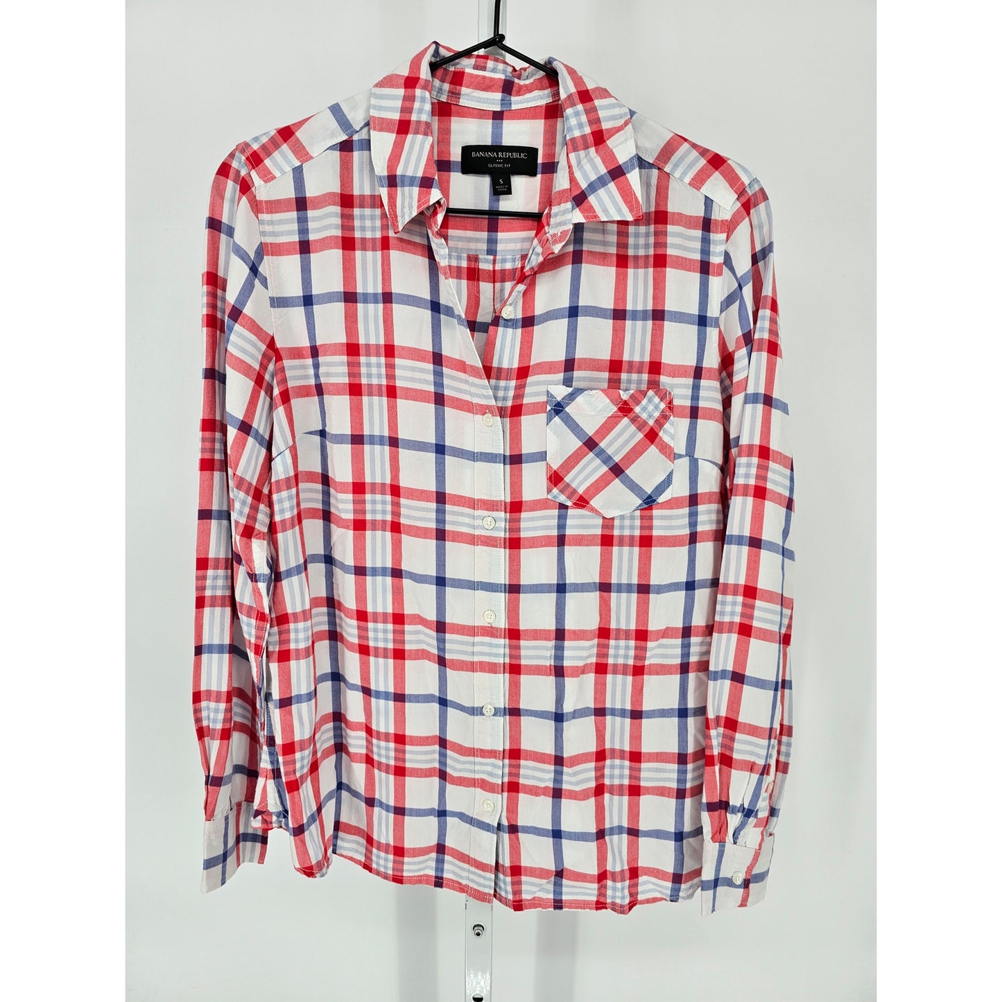 Banana Republic Womens Sz S Long Sleeve Button Up Shirt Red Blue Plaid Classic