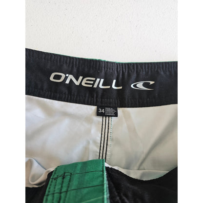 O'Neill Mens Sz 34 Board Shorts Swimsuit Trunks Green Yellow Plaid
