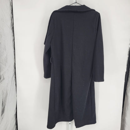 Shinestar Womens Sz L Midi Length Trench Coat Felt Heavy Black Warm