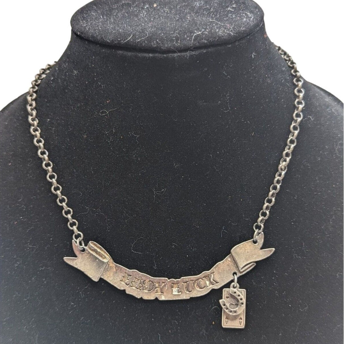 Nook Art Lady Luck Silver Tone Handmade Necklace Horseshoe Ace of Hearts