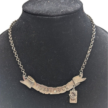 Nook Art Lady Luck Silver Tone Handmade Necklace Horseshoe Ace of Hearts