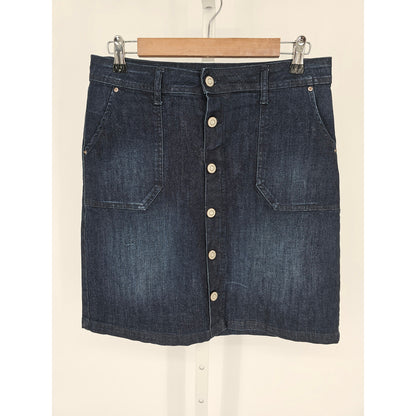 Kensie Jeans Womens Sz 26 Button Front Dark Wash Denim Blue Jean Skirt