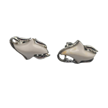 Vintage BARCS Silver TONE Amber Orange Glass CABOCHON Clip ON Earrings