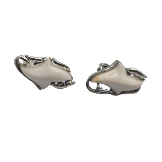 Vintage BARCS Silver TONE Amber Orange Glass CABOCHON Clip ON Earrings