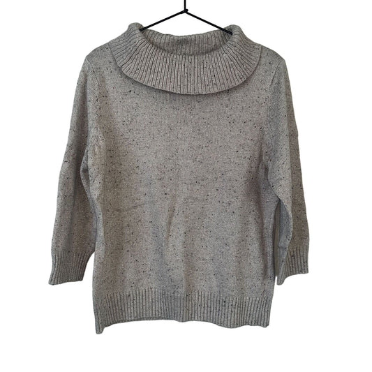 Charter Club Petite PM Taupe Metallic Weave Cowl Neck Sweater Cotton Blend