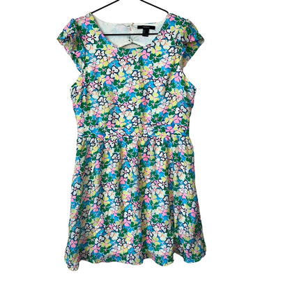 Forever 21 Womens Sz L Short Sundress Colorful Floral Mod Keyhole Back