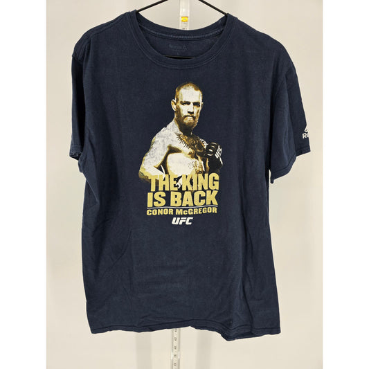 Reebok Mens Sz L Conor McGregor UFC Fighting T Shirt The King is Back Blue