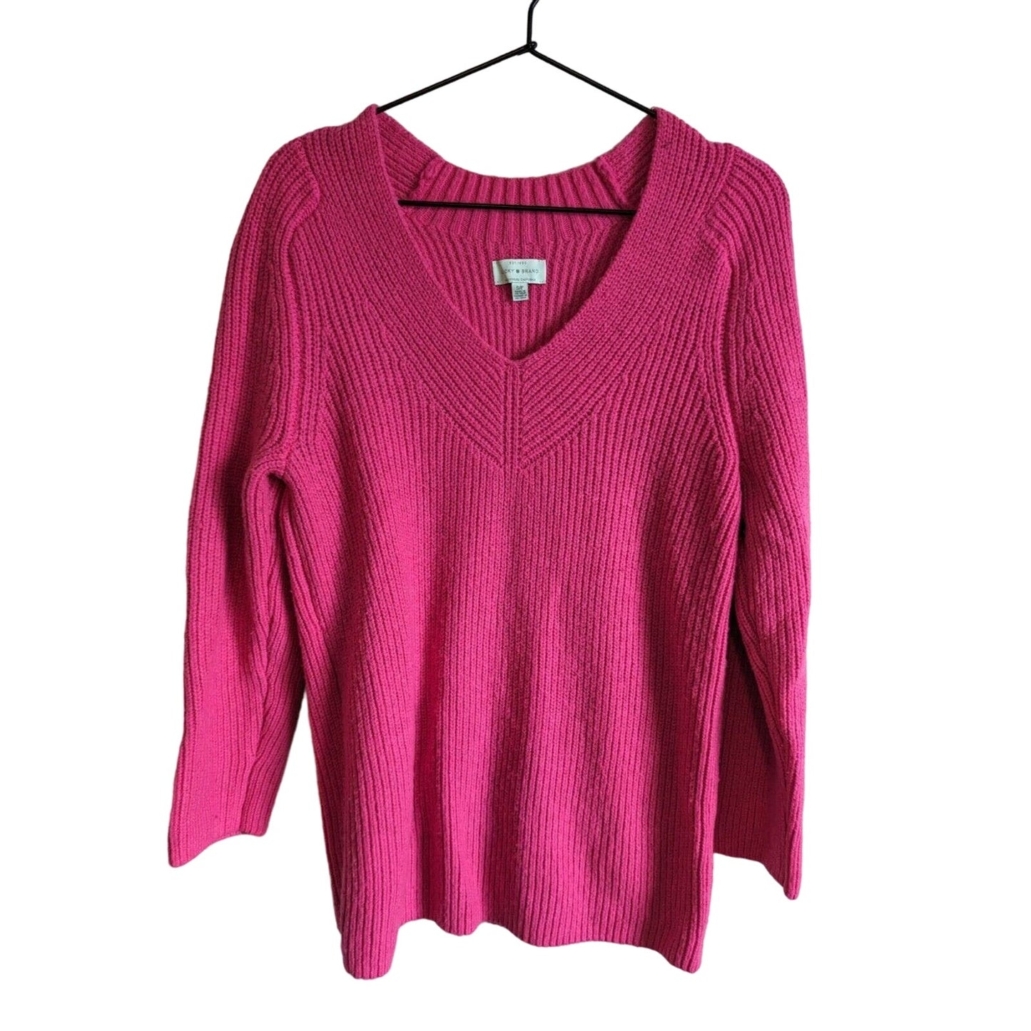 Lucky Brand Womens Sz S Bright Pink Knit V Neck Sweater