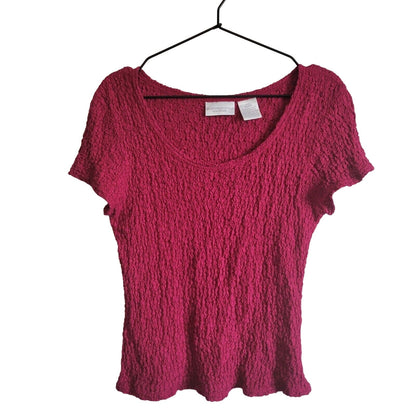 Worthington Essentials Womens Sz L Textured Short Sleeve Blouse Red