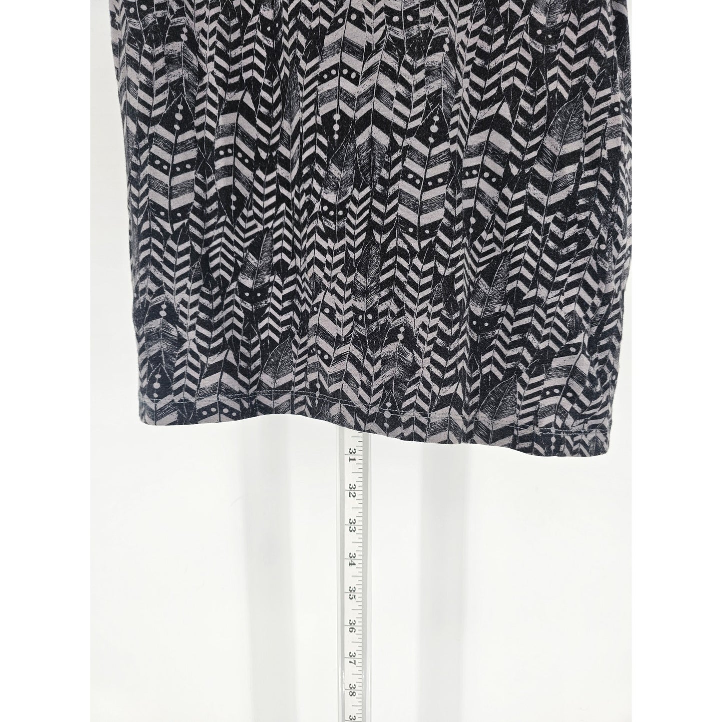 Nollie Womens Sz M 3/4 Sleeve Mini Dress Black Gray Feather Print Fitted