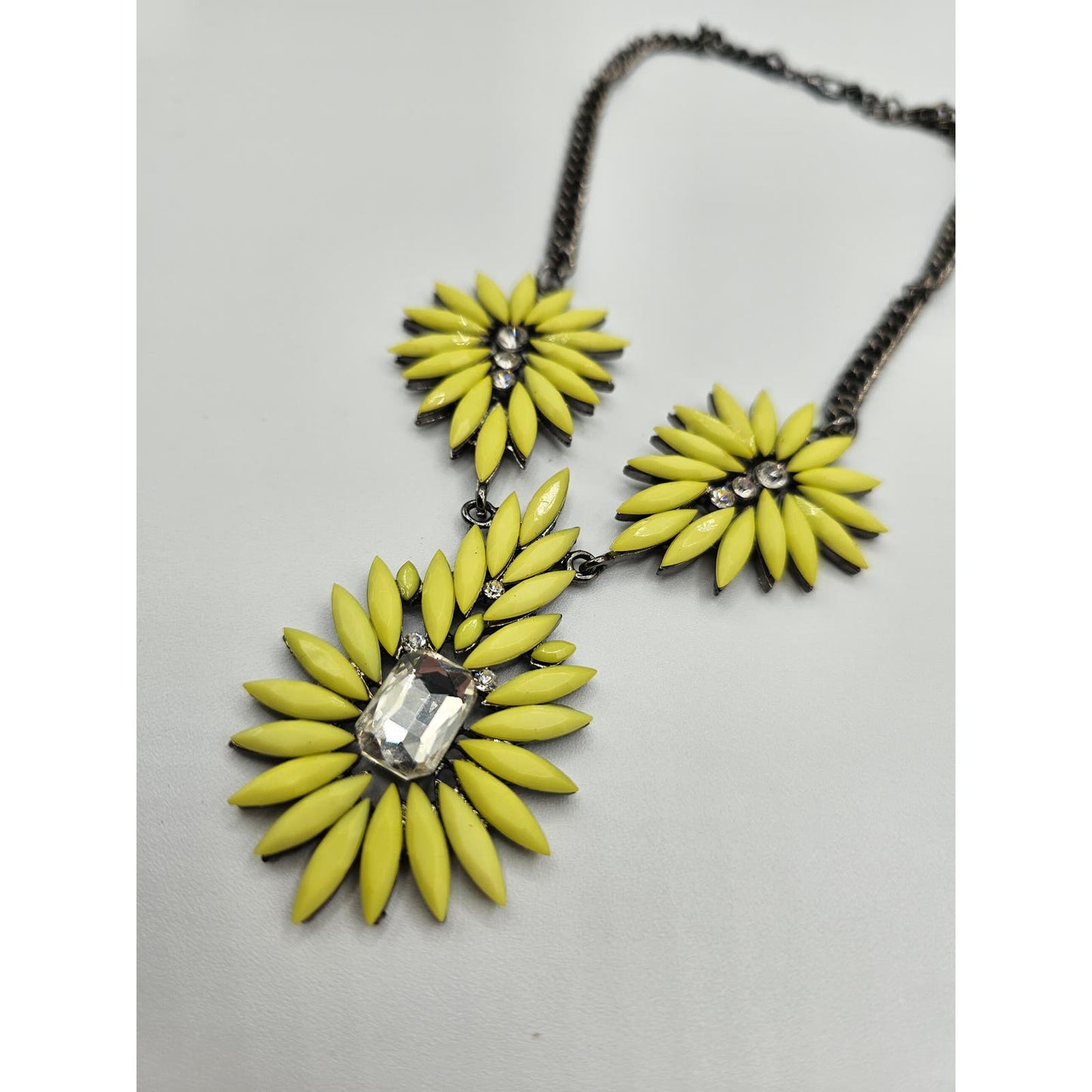 Vintage 1990s Statement Piece Collar Necklace Bright Yellow Rhinestones