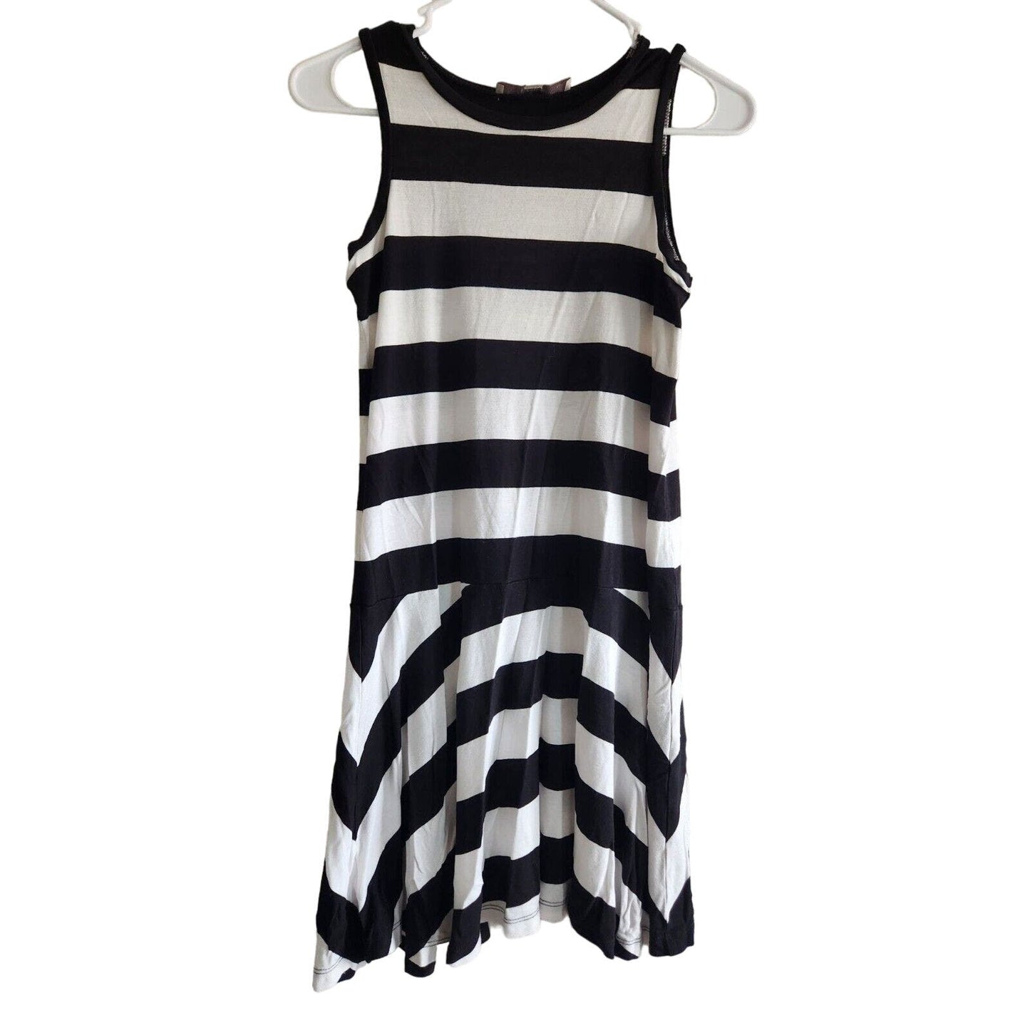 Ann Taylor LOFT Petite XSP Black and White Striped Knee Length Dress Sleeveless