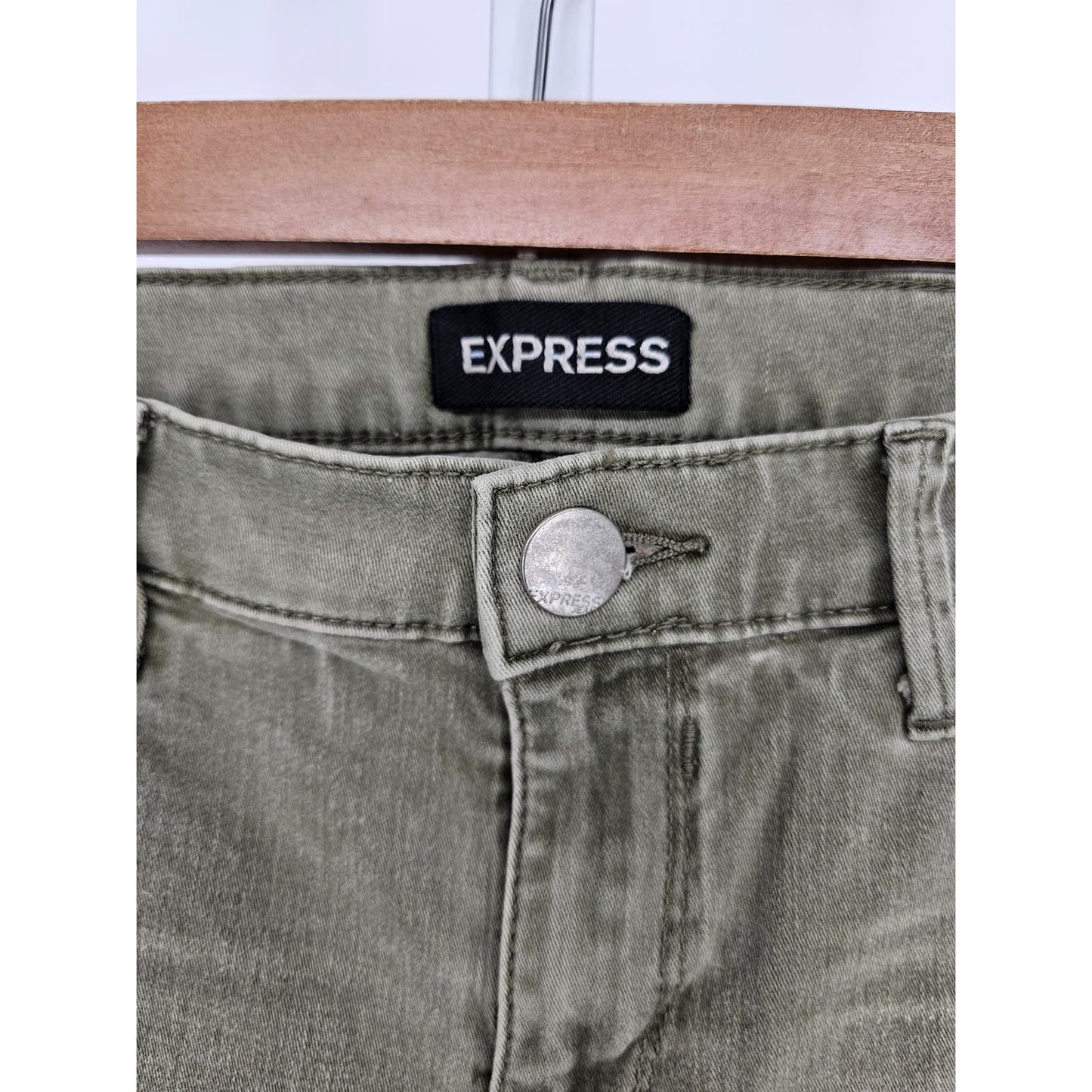 Express Womens Sz 6 Mid Rise Ankle Legging Jeans Olive Green Distressed