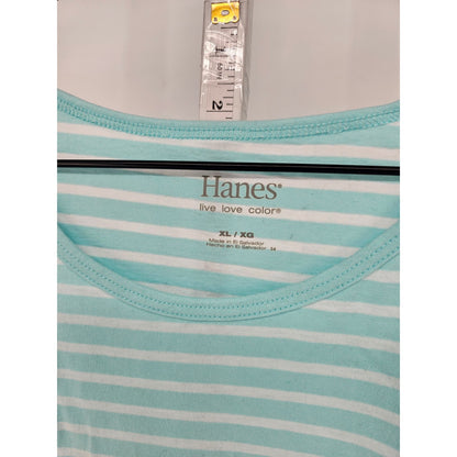 Hanes Womens Sz XL Crew Neck Short Sleeve T Shirt Light Blue and White