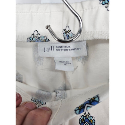 J Jill Womens Sz 10 Essential Cotton Pull On Pants White Blue Floral