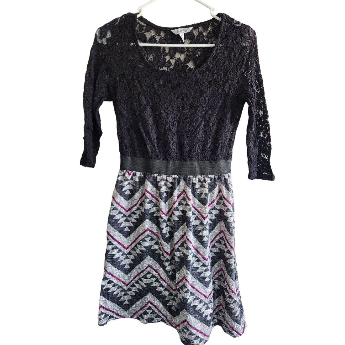 Speechless Juniors Sz S Black and Gray Mini Dress Crochet Top Chevron Bottom