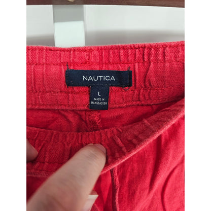 Nautica Womens Sz L Linen Blend Pull On shorts Red Casual BEachy