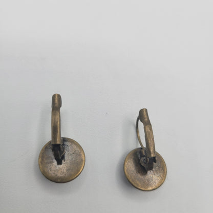 Vintage BARCS Silver TONE Amber Orange Glass CABOCHON Clip ON Earrings