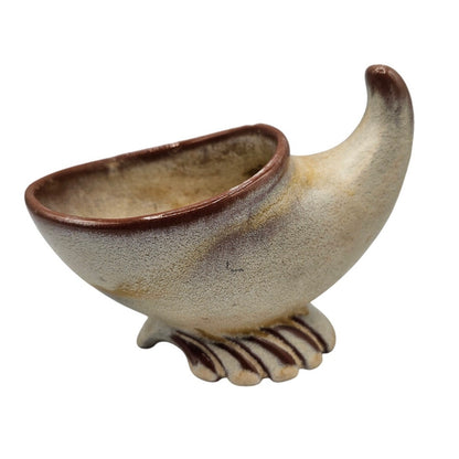 MCM Frankoma Pottery 57 Cornucopia Vase Dish 3x8” Beige Gracetone Serveware VTG