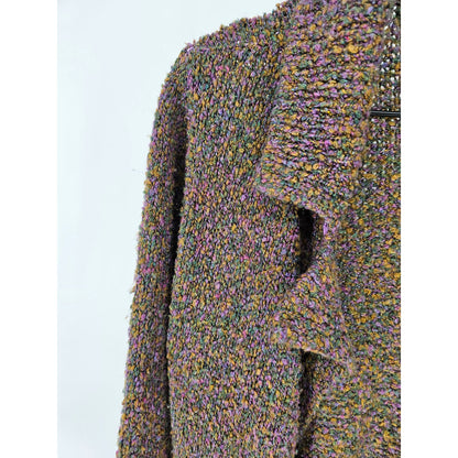 Live a Little Womens Sz M Knee Length Belted Tweed Cardigan Sweater Colorful