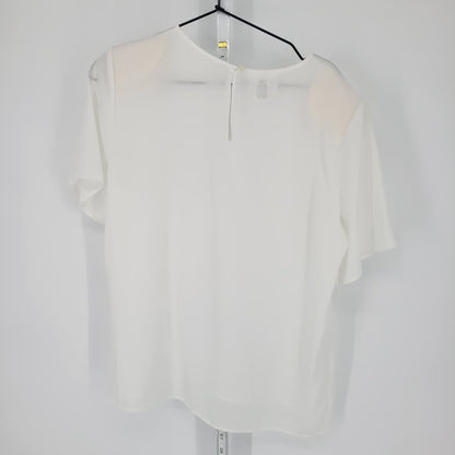 Kathie Lee Womens Sz M Solid White Semi Sheer Flowy Blouse Short Sleeve