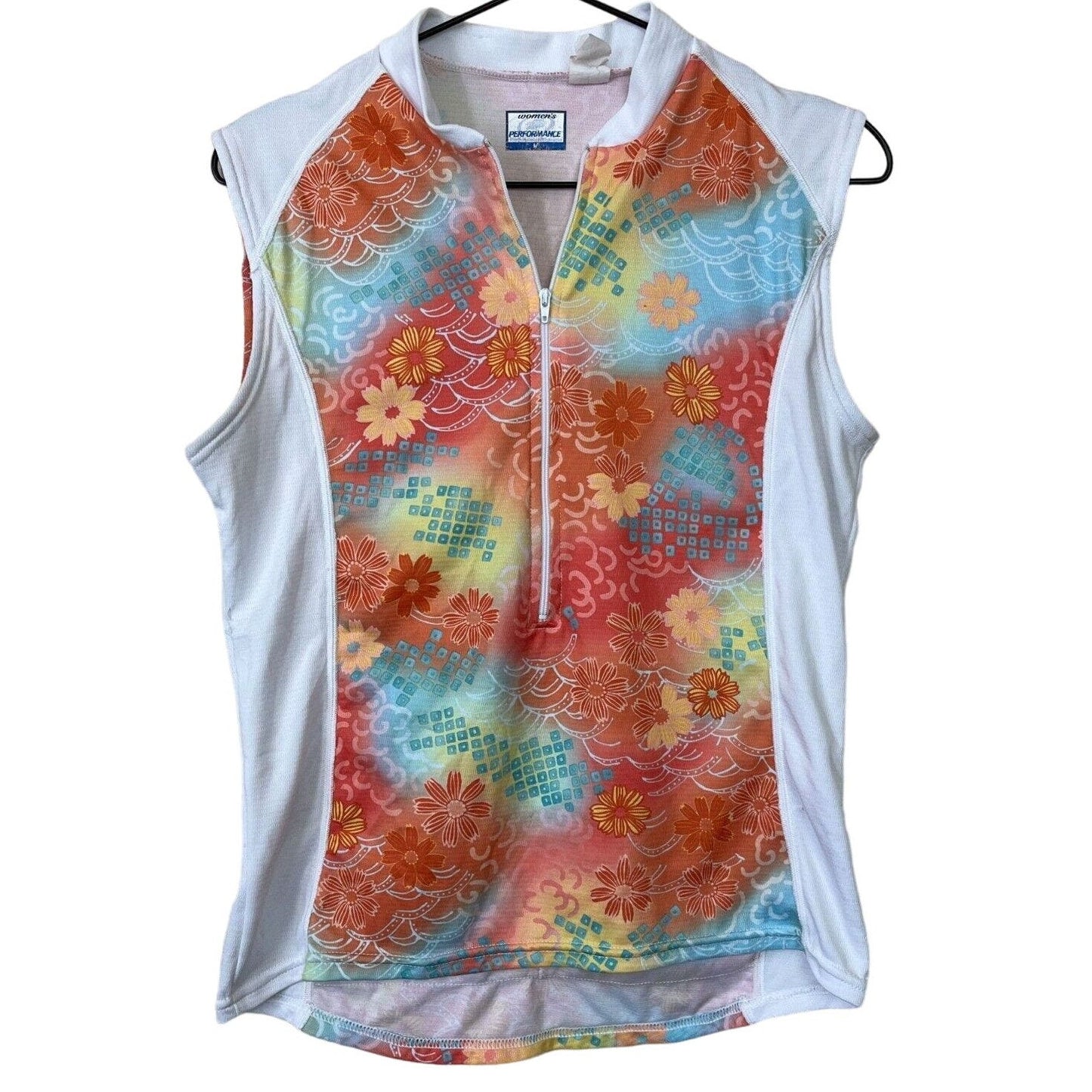 Womens Performance Womens Sz L Cycling Tank Top Floral Half Zip Colorful