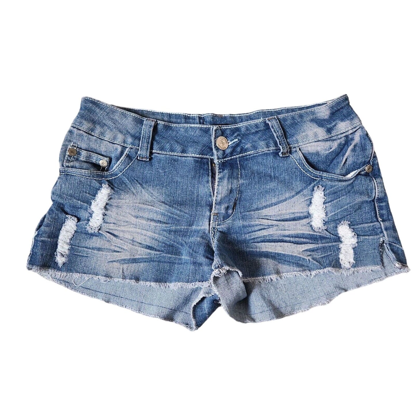 1955 Vintage Juniors Sz 7 Distressed Cut Off Blue Jean Denim Shorts