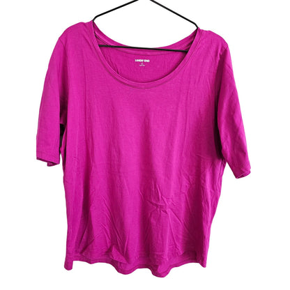 Lands End Womens Sz L (14-16) 100% Cotton Bright Pink Short Sleeve T Shirt