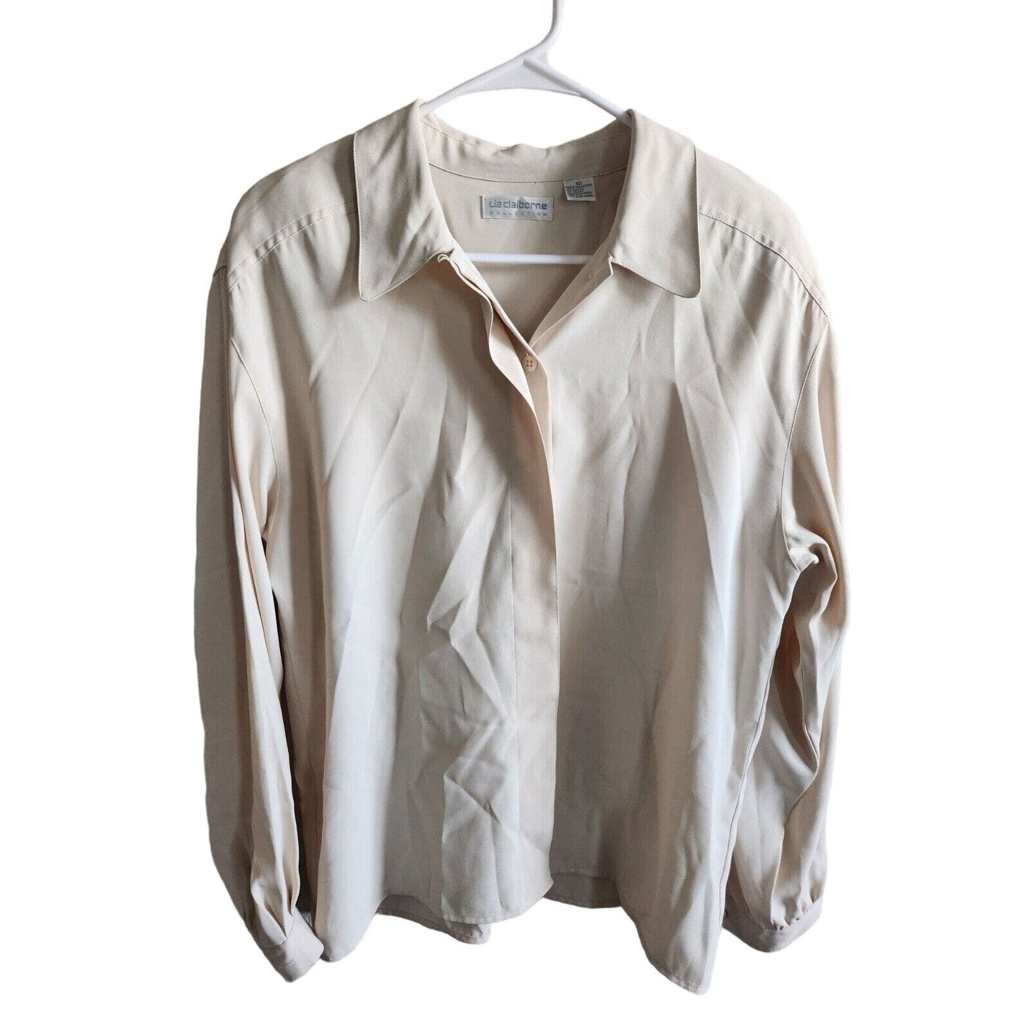 Vintage 1990s Liz Claiborne Womens Sz 10 Button Down Blouse Ivory Long Sleeve