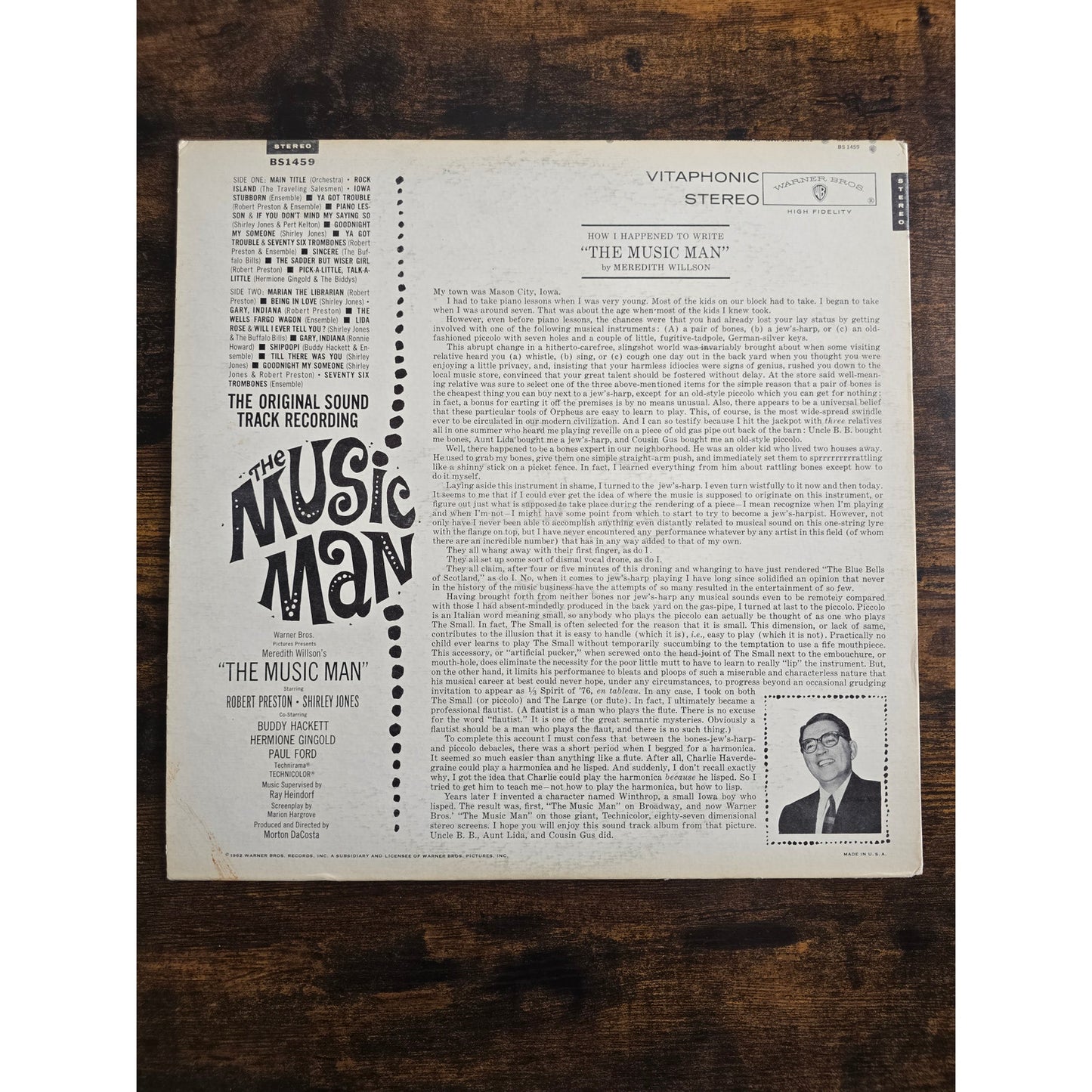 Vintage Meredith Willson's The Music Man Warner Bros Stereo BS1459