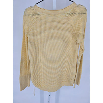 Maurices Womens Sz XS Long Sleeve Waffle Knit Top Butter Yellow Cinch Side