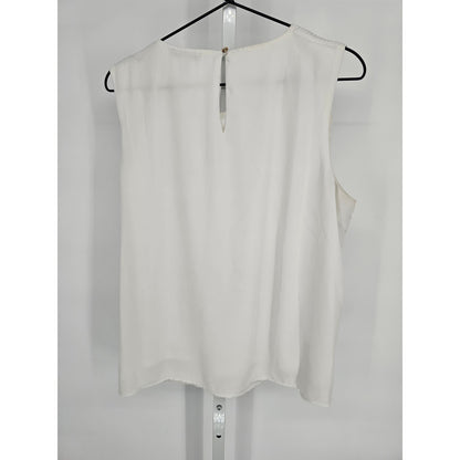 Roz & Ali Womens Sz L Sleeveless Blouse White Micro Pleat